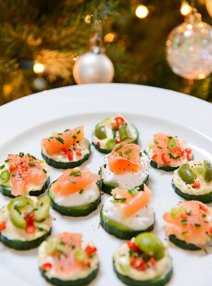 Cucumber Salmon Coconut Yoghurt Canapes with olives and dill