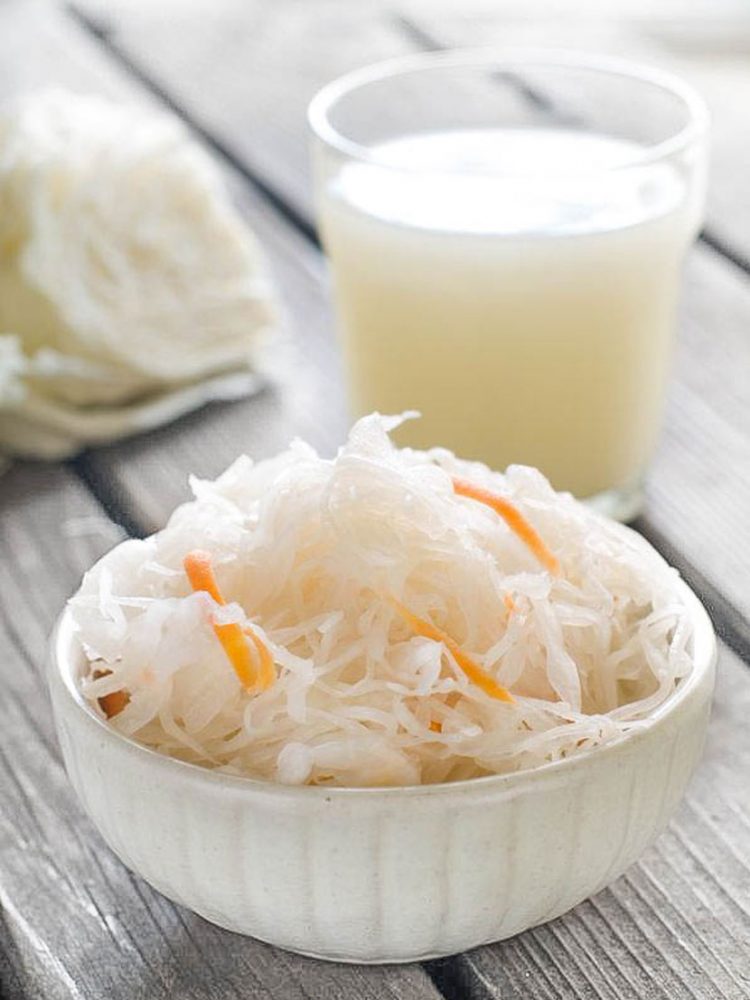 Fermented Cabbage Juice on wooden table