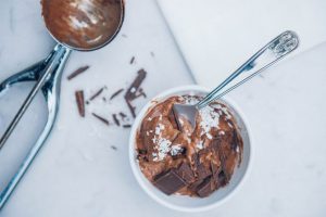 Banana & Cacao Dairy Free Ice-cream with chocolate flakes and coconut