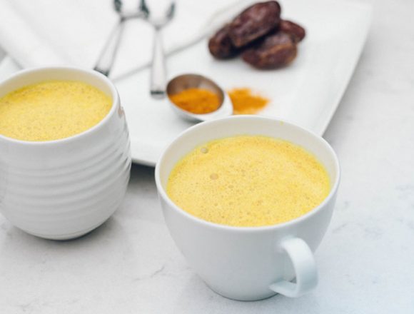 Two Turmeric Lattes with dates