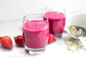 Party Recovery Smoothie with Beetroot, Coconut Water, Hempseeds, Strawberries, Honey