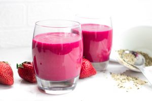 Party Recovery Smoothie with Beetroot, Coconut Water, Hempseeds, Strawberries, Honey