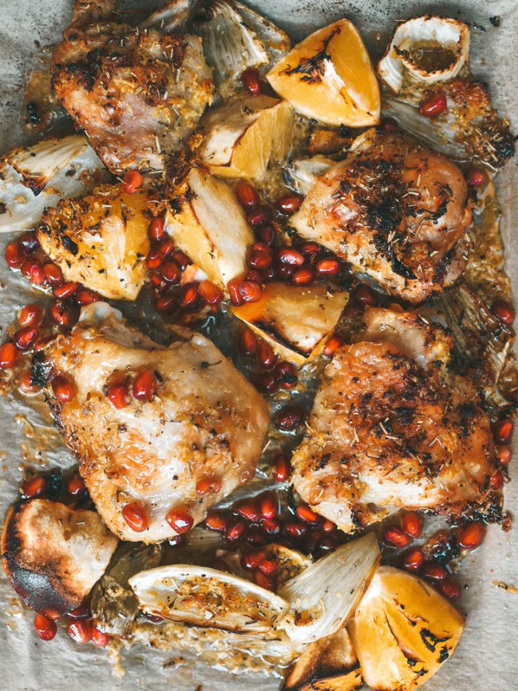 Pomegranate-&-Orange-Roasted-Chicken-Thighs With Rosemary & Fennel