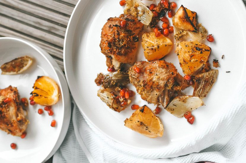 Pomegranate-&-Orange-Roasted-Chicken-Thighs With Rosemary & Fennel