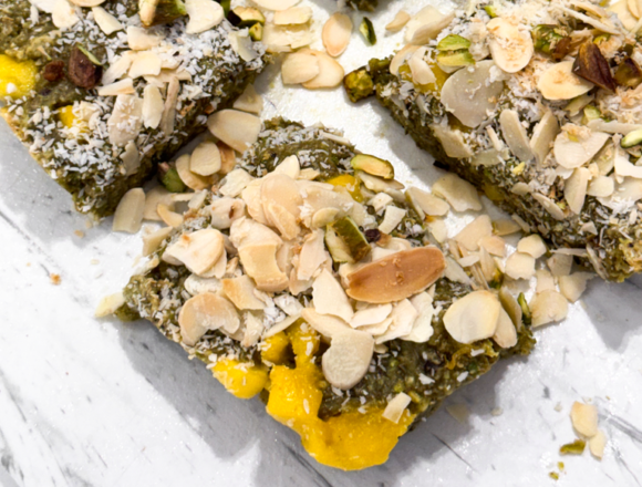 Gluten-free Sticky Mango and Pistachio Bars