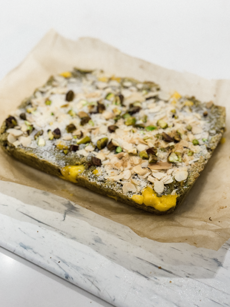Gluten-free Sticky Mango and Pistachio Bars