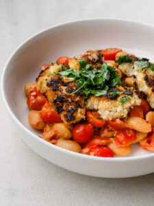 Crispy Panko Chicken with Mascarpone Tomato Butter Bean Medley & Garlic Butter Drizzle